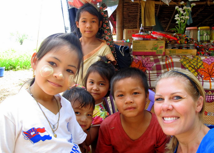 Kids with Jessie outside Hpaan, Myanmar